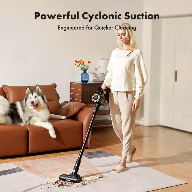 Homeika Newly Upgraded Trucozie T350 Cordless Vacuum Features an 8-In-1 Lightweight Design with up to 45 Minutes of Runtime and 33Kpa of Powerful Suction. This Rechargeable Cordless Vacuum Is Ideal for Carpets, Tiles, Pet Hair, and Hardwood Floors.