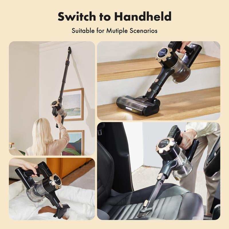 Homeika Newly Upgraded Trucozie T350 Cordless Vacuum Features an 8-In-1 Lightweight Design with up to 45 Minutes of Runtime and 33Kpa of Powerful Suction. This Rechargeable Cordless Vacuum Is Ideal for Carpets, Tiles, Pet Hair, and Hardwood Floors.